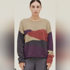 Multicolor Abstract Crew Neck Sweater